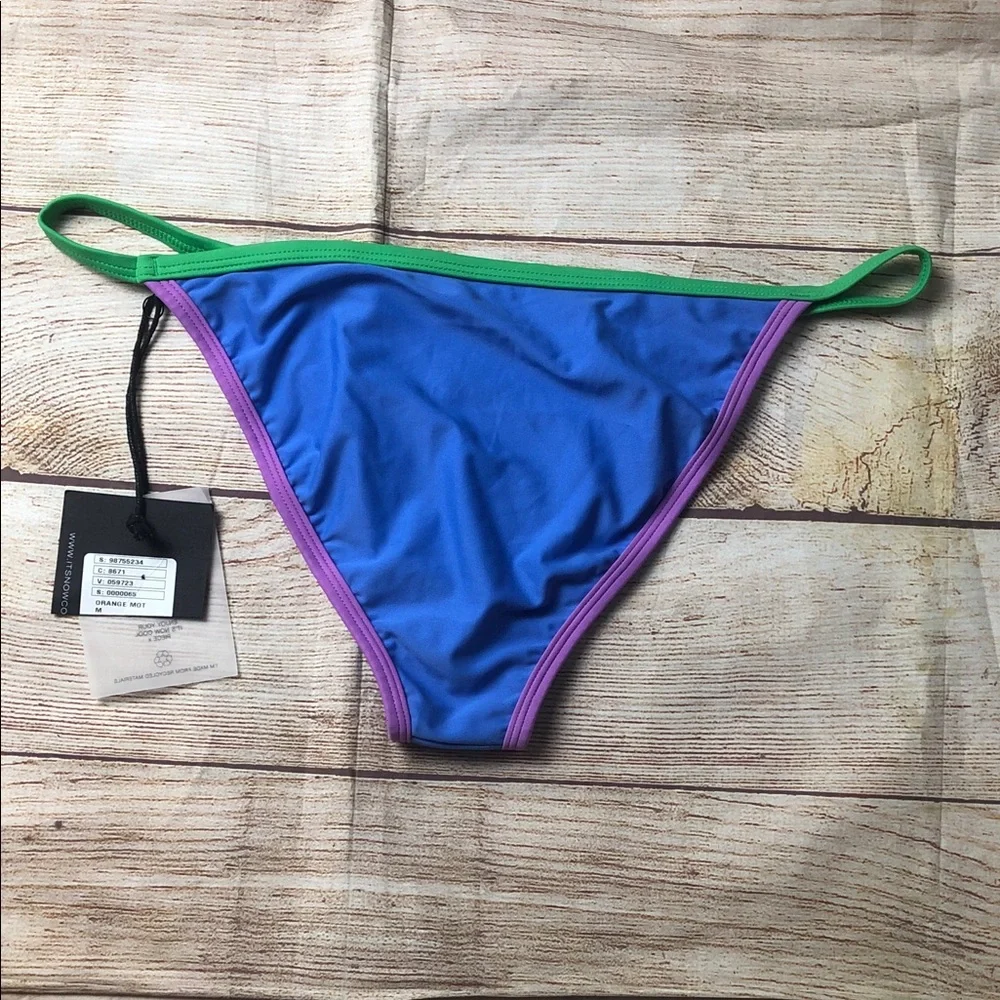 It’s Now Cool Blue Colorblock‎ Bikini Bottom with Green & Purple Trim